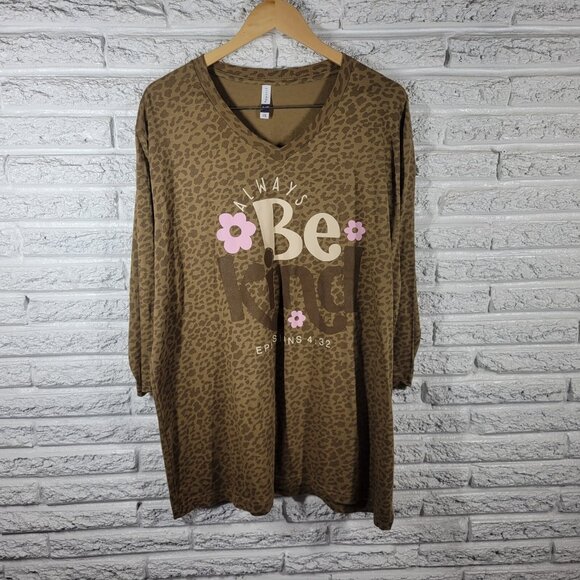 LIF Apparel Womens Top 3X Tee Tan Animal Print Ephesians 4:32 Be Kind NOV76E - Picture 1 of 9
